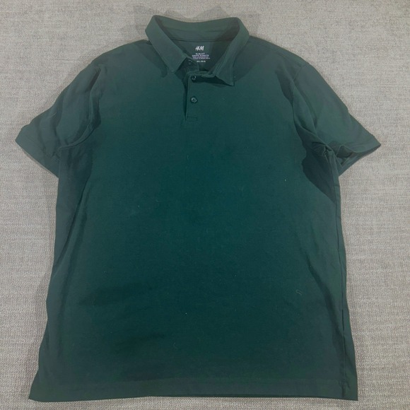 H&M Other - H&M Polo Shirt Mens Large Green Excellent Slim Fit Short Sleeve Cotton Solid